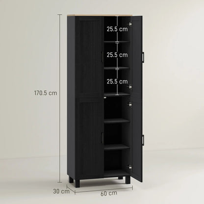 Parare 171cm Wooden Black 4 Door Freestanding Kitchen Pantry Cabinet