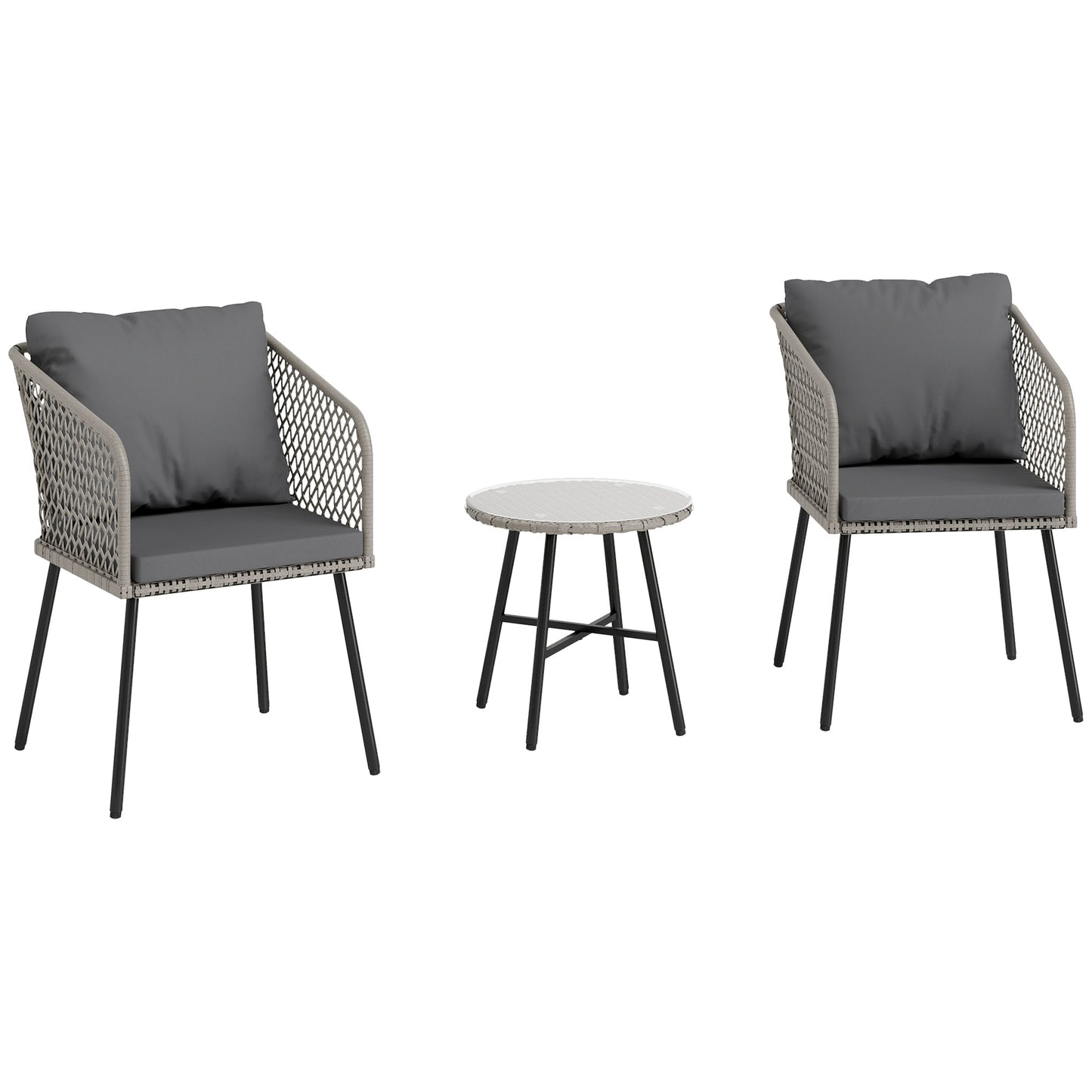 Fadi Natural Weaver Rattan Grey 3 Piece Bistro Set Table and Chairs