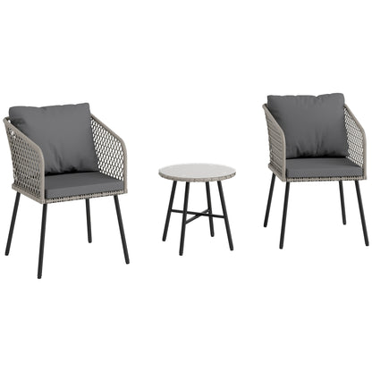 Fadi Natural Weaver Rattan Grey 3 Piece Bistro Set Table and Chairs
