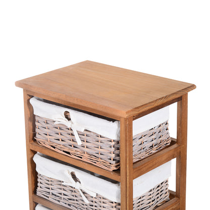 Yorila Wood Natural Finish 5 Drawer Dresser With Wicker Baskets