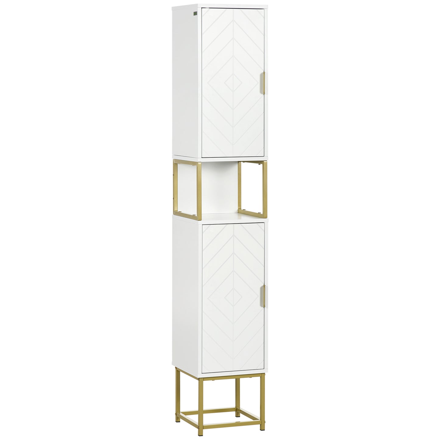 Kacoel Tall Narrow Bathroom Storage Cabinet With Adjustable Shelves Double Doors And Steel Base White