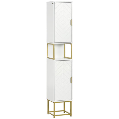 Kacoel Tall Narrow Bathroom Storage Cabinet With Adjustable Shelves Double Doors And Steel Base White