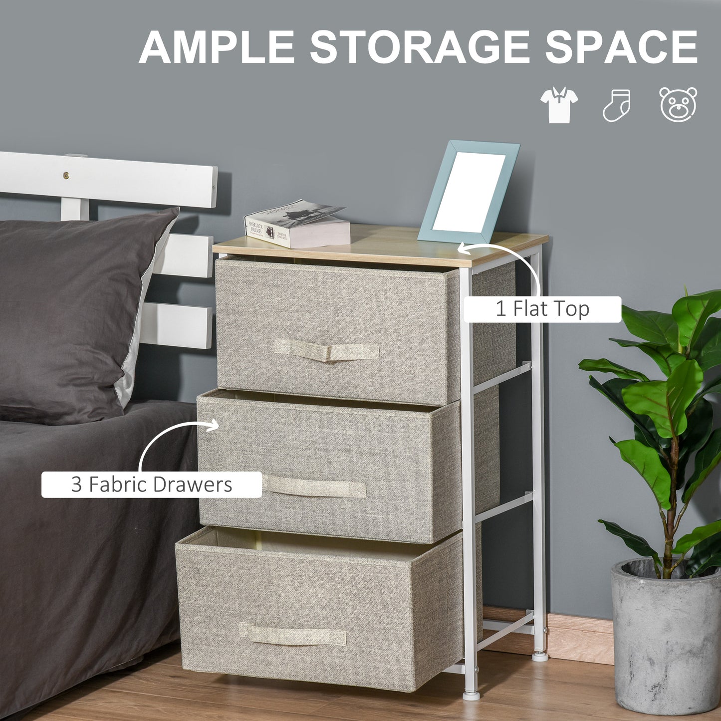 Sula White Metal and Natural Oak 3 Tier Linen Drawer Storage Unit