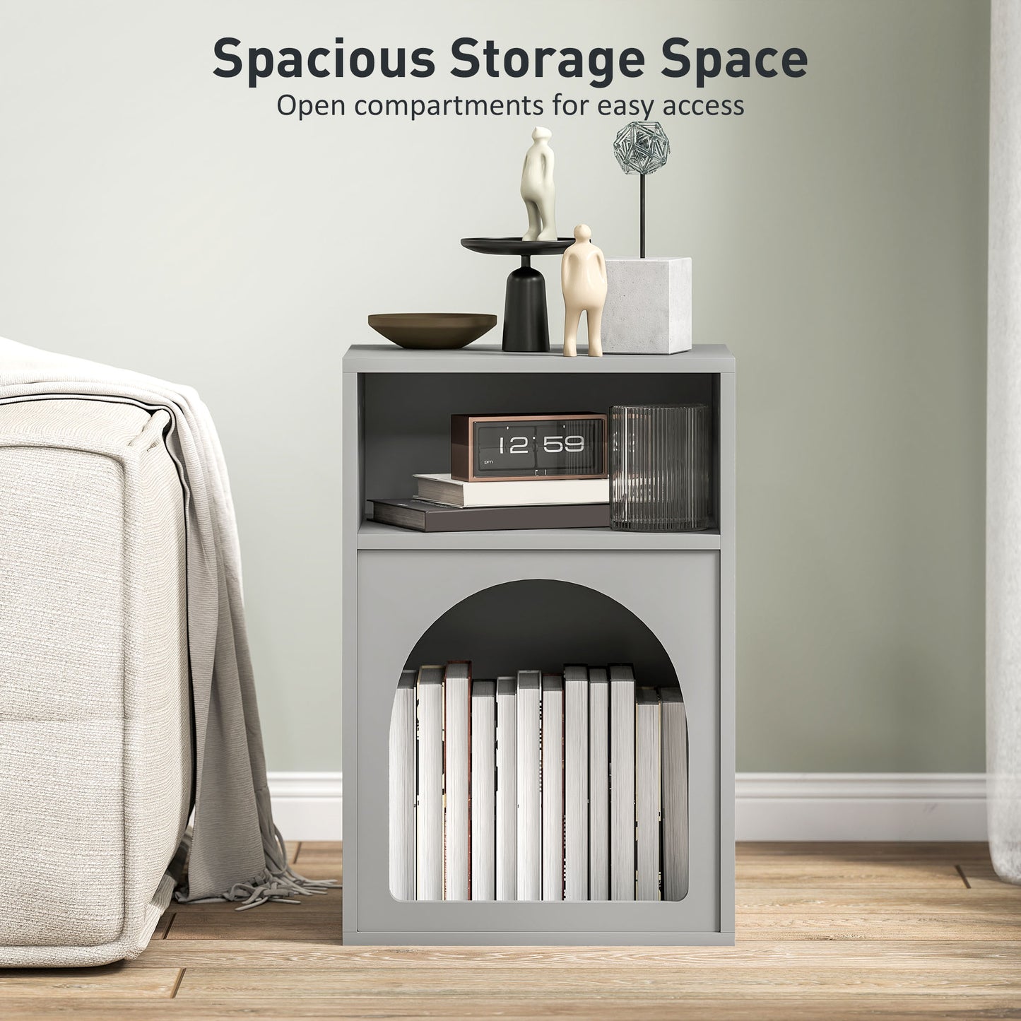 Sarayo Faco Grey Bedside Table With 2 Open Storage
