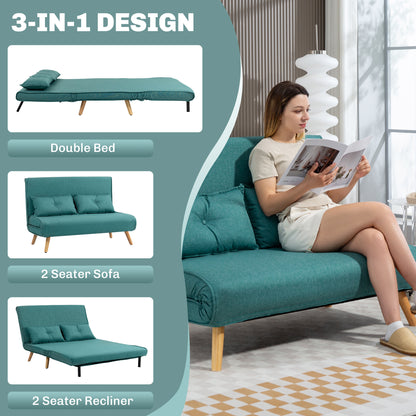 Baroma Tadi Linen Look Green 2 Seater Sofa Bed
