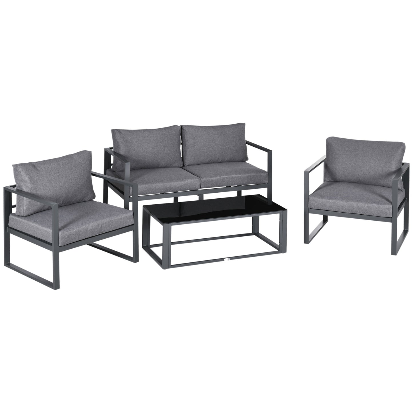Luro 4 Seater Grey Garden Sofa Set with 2 Armchairs 1 Sofa and 1 Coffee Table Aluminium Frame