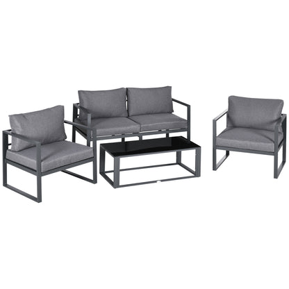 Luro 4 Seater Grey Garden Sofa Set with 2 Armchairs 1 Sofa and 1 Coffee Table Aluminium Frame