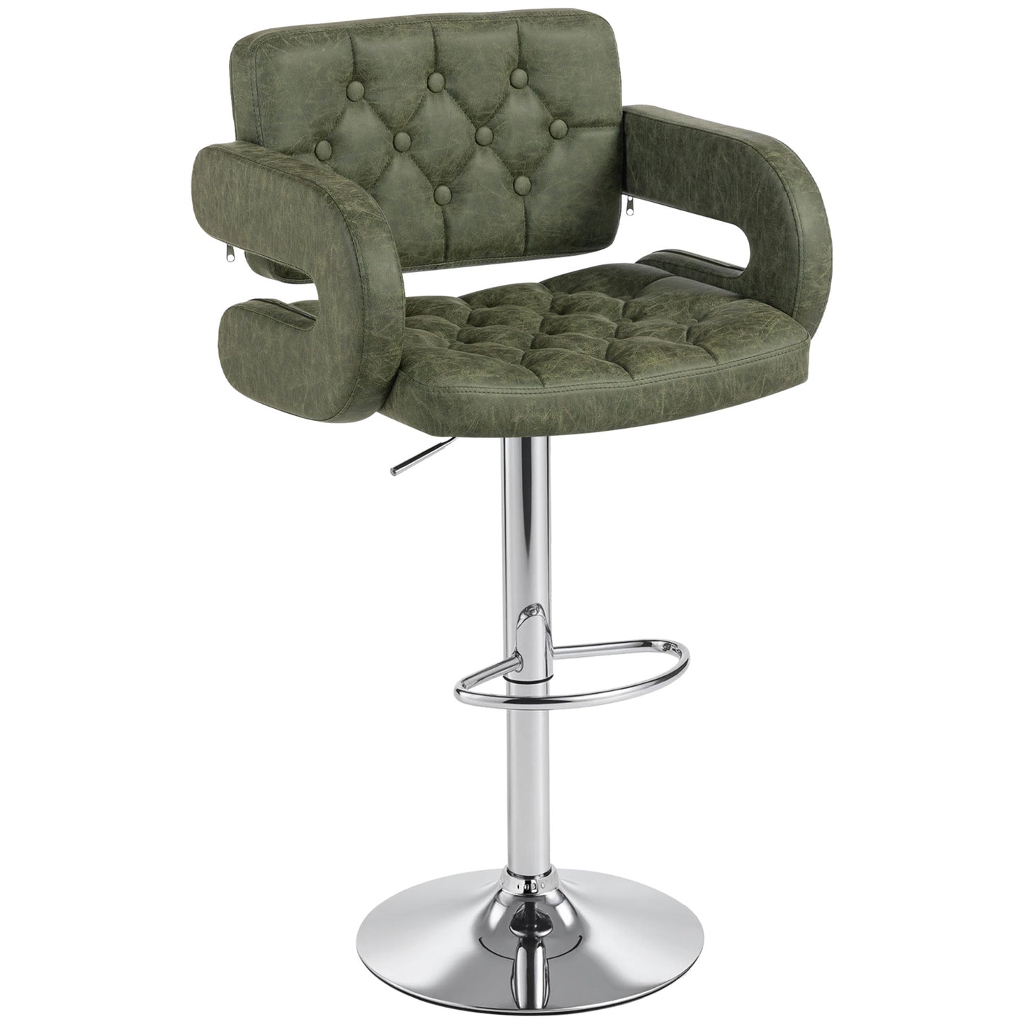 Dovetti Green Faux Leather H8 Adjustable Swivel Bar Stool With Arm Support