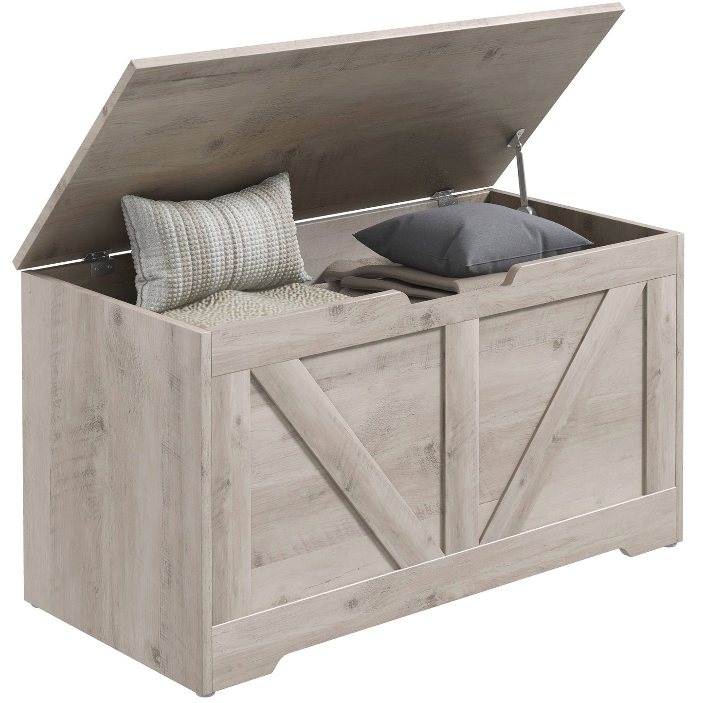 Kamari Grey Wood Farmhouse Storage Chest Safety Hinges 100 Litre