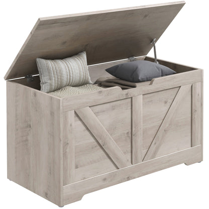 Kamari Grey Wood Farmhouse Storage Chest Safety Hinges 100 Litre