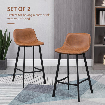 Lilu Dilu Set Of 2 Brown Kitchen Bar Stools With Fixed H8 And Reinforced Frame