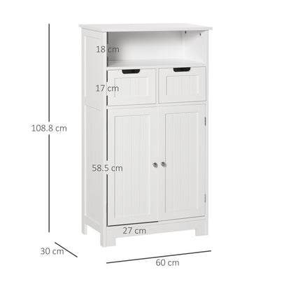 Sore Neco Freestanding White Bathroom Storage Unit With 2 Drawers And Adjustable Shelving