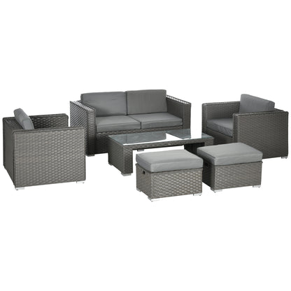Reelne 6 Seater Rattan Grey Outdoor Sofa Set With Aluminium Frame Loveseat Stools And Table