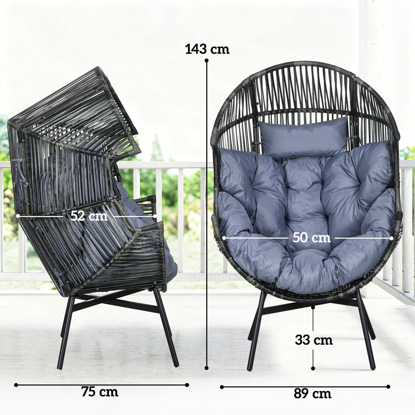 Lilo Rattan Grey And Black String Style Egg Chair With Padded Cushion