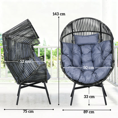 Lilo Rattan Grey And Black String Style Egg Chair With Padded Cushion