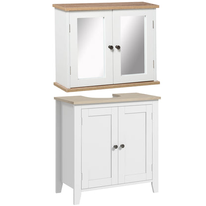 Lumo Bathroom Furniture Set With Wall Mirror Cabinet And Sink Storage White And Wood Grain