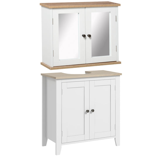 Lumo Bathroom Furniture Set With Wall Mirror Cabinet And Sink Storage White And Wood Grain