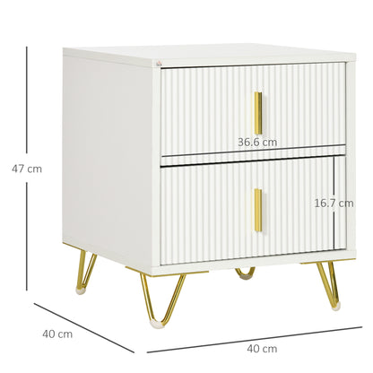 Bapano White And Gold 2 Drawer Ribbed Bedside Table Gold Accents