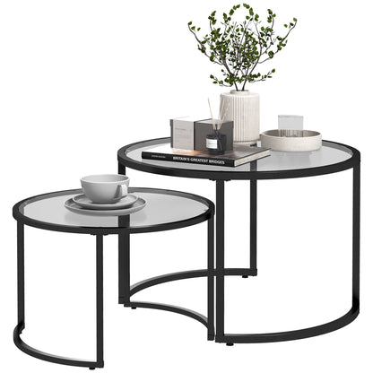 Nase Black Metal And Glass Clear Set Of 2 Nesting Coffee Tables