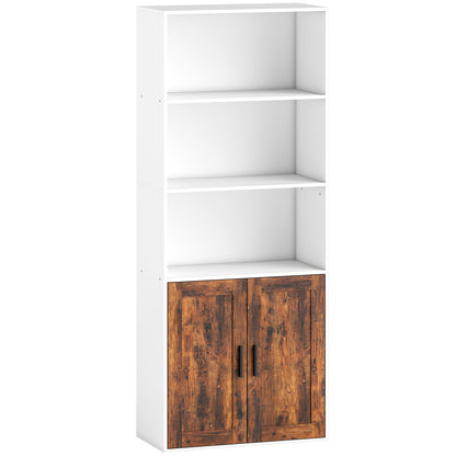 Selofi Wood Rustic Brown 5 Tier Bookcase With Adjustable Shelving