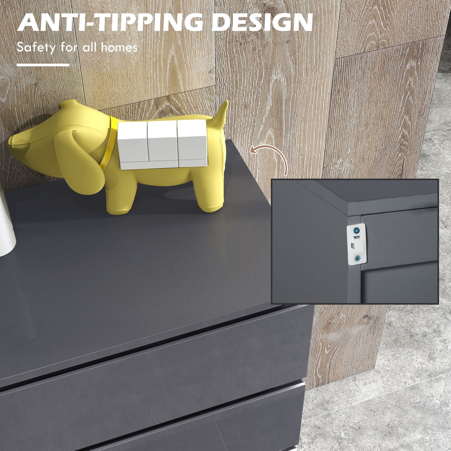 Valo Leha High Gloss Grey 4 Drawer Chest Of Drawers With Modern Storage Design