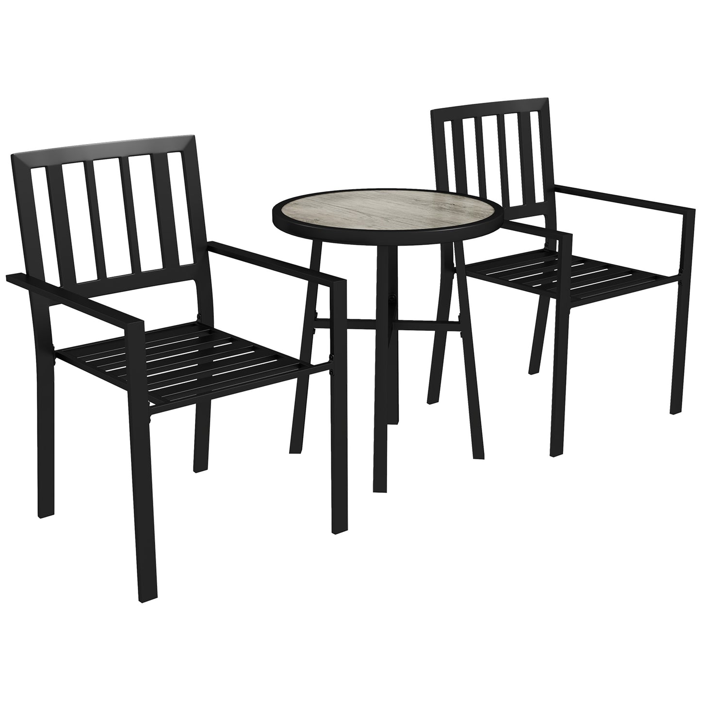 Nalane 3 Piece Patio Bistro Set with Stackable Chairs and Round Table