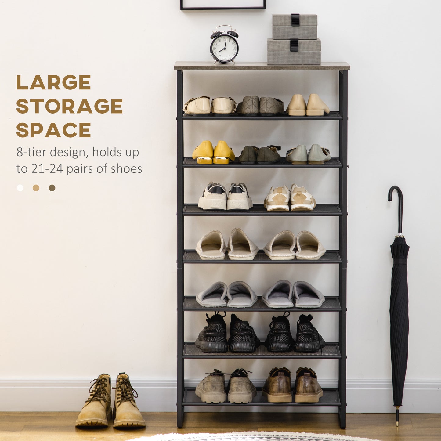 Malo Metal Grey 8 Tier Shoe Rack With Mesh Shelves For 21 To 24 Pairs