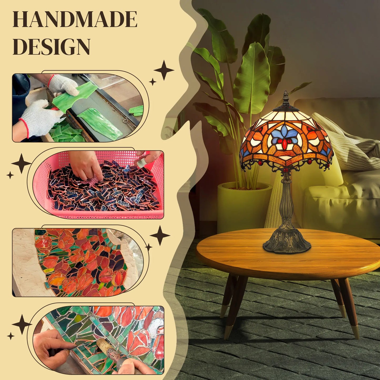 Capitti Glass And Metal Multicoloured Stained Glass Table Lamp With Zinc Alloy Base