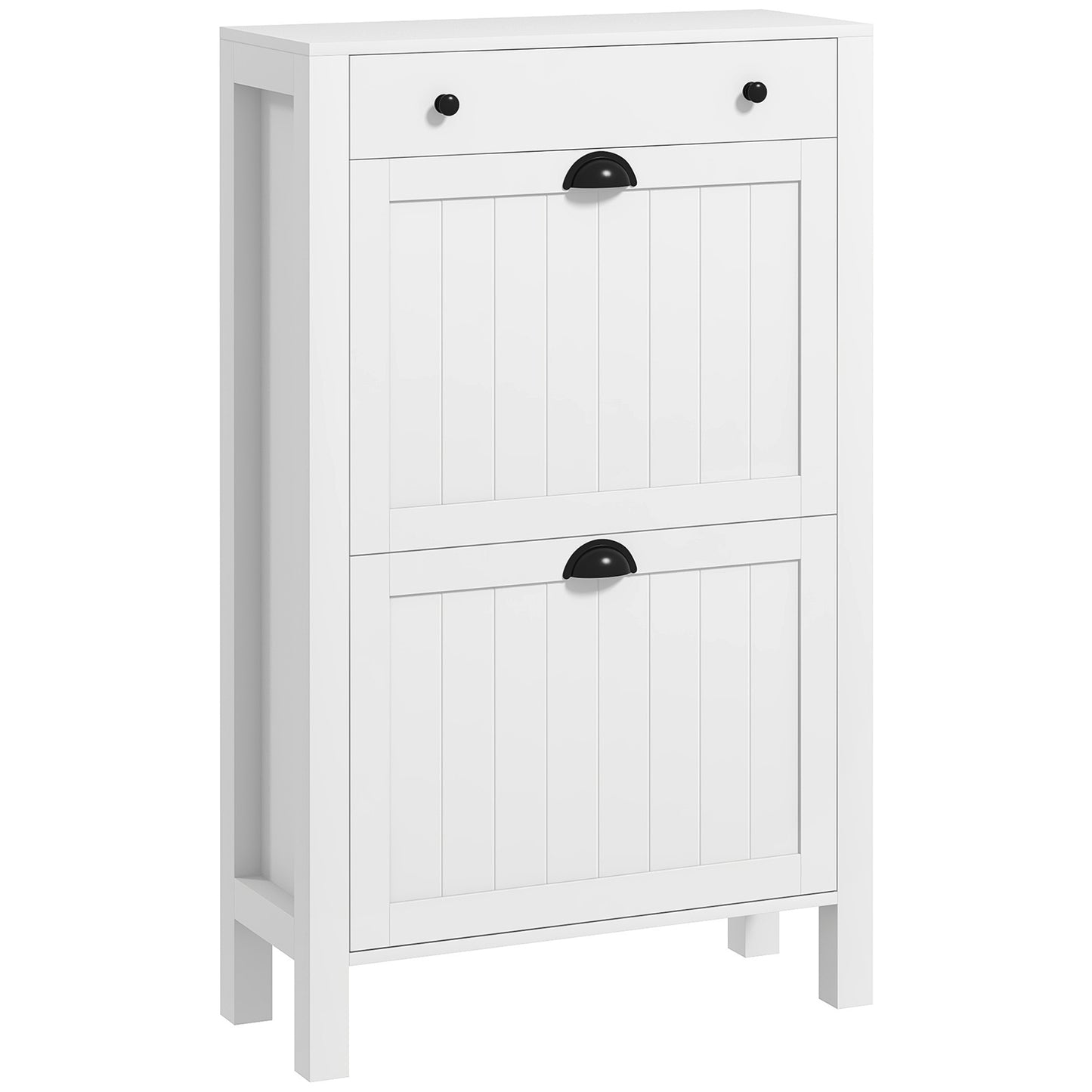 Sora Wooden White Slim Shoe Cabinet With 2 Flip Drawers