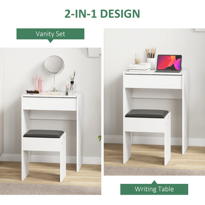 Nolena White Wood Vanity Table With Flip Up Mirror Padded Stool And Storage