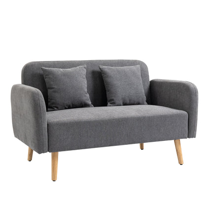 Rocoro Fabric Grey 2 Seater Sofa With Cushions Armrests And Wooden Legs