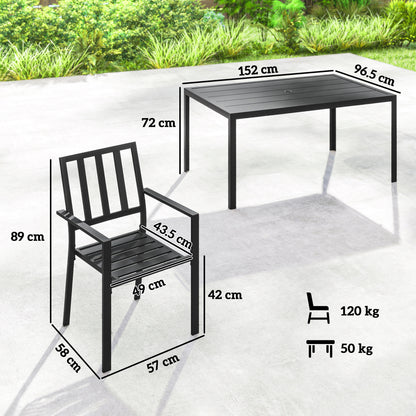 Tatare 6 Seater Metal Black Garden Dining Set With Parasol Hole