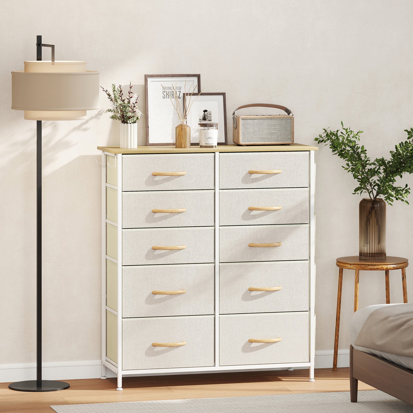 Lilu Fabric And Metal Beige 10 Drawer Storage Chest