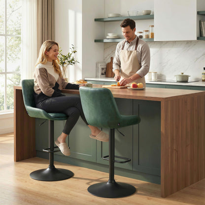 Milosu Fabric Green Adjustable Retro Bar Stools Set Of 2 With Swivel Seats