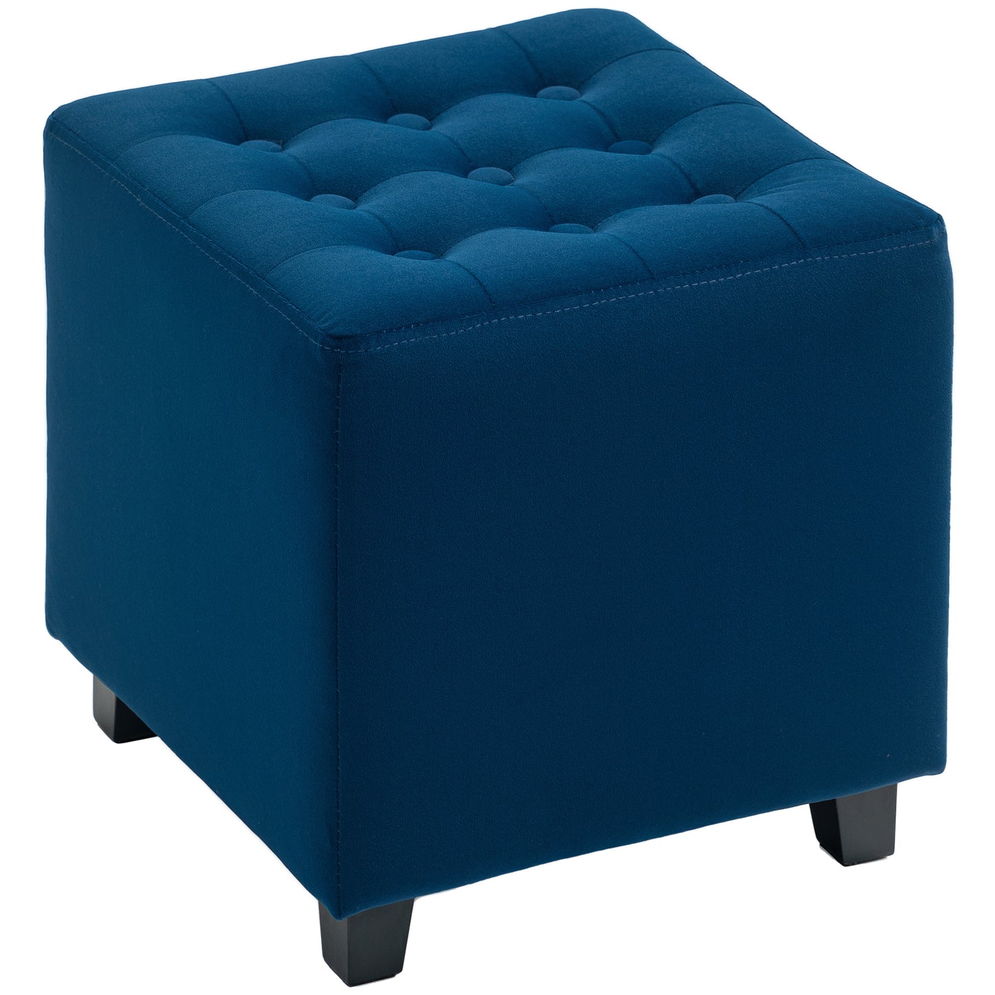 Dimano Velvet Blue Upholstered Square Ottoman Diamond Tufted Pattern