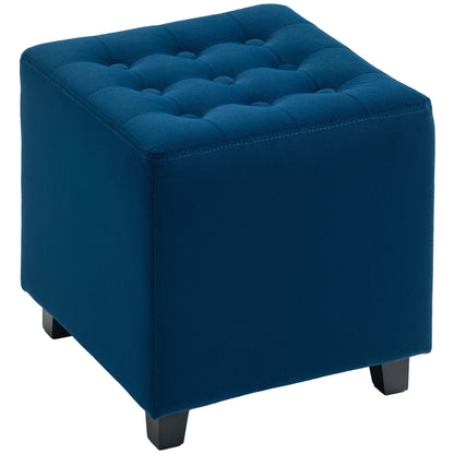 Dimano Velvet Blue Upholstered Square Ottoman Diamond Tufted Pattern