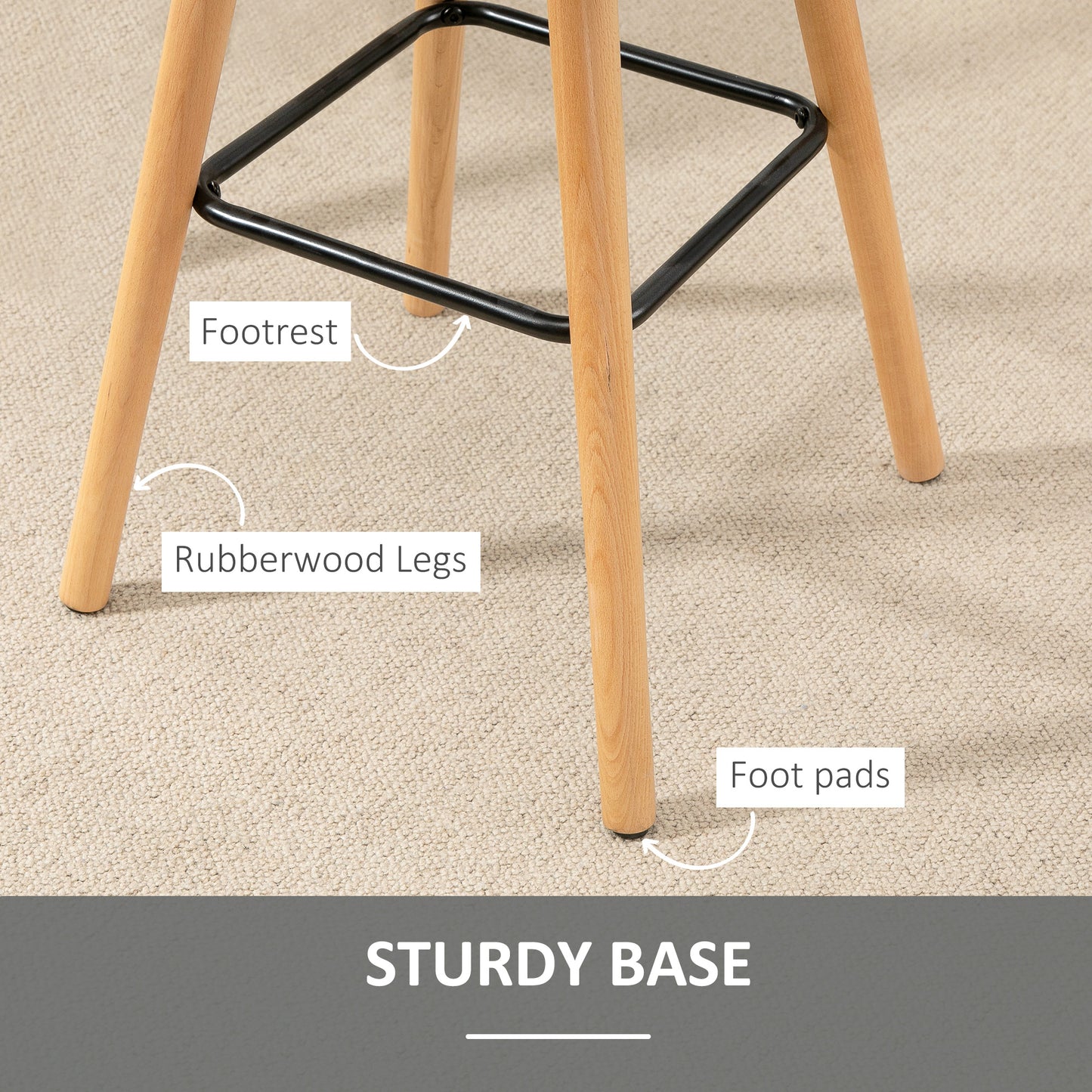 Surmi Set Of 2 Fabric Grey Button Tufted Counter H8 Bar Chairs With Wood Legs