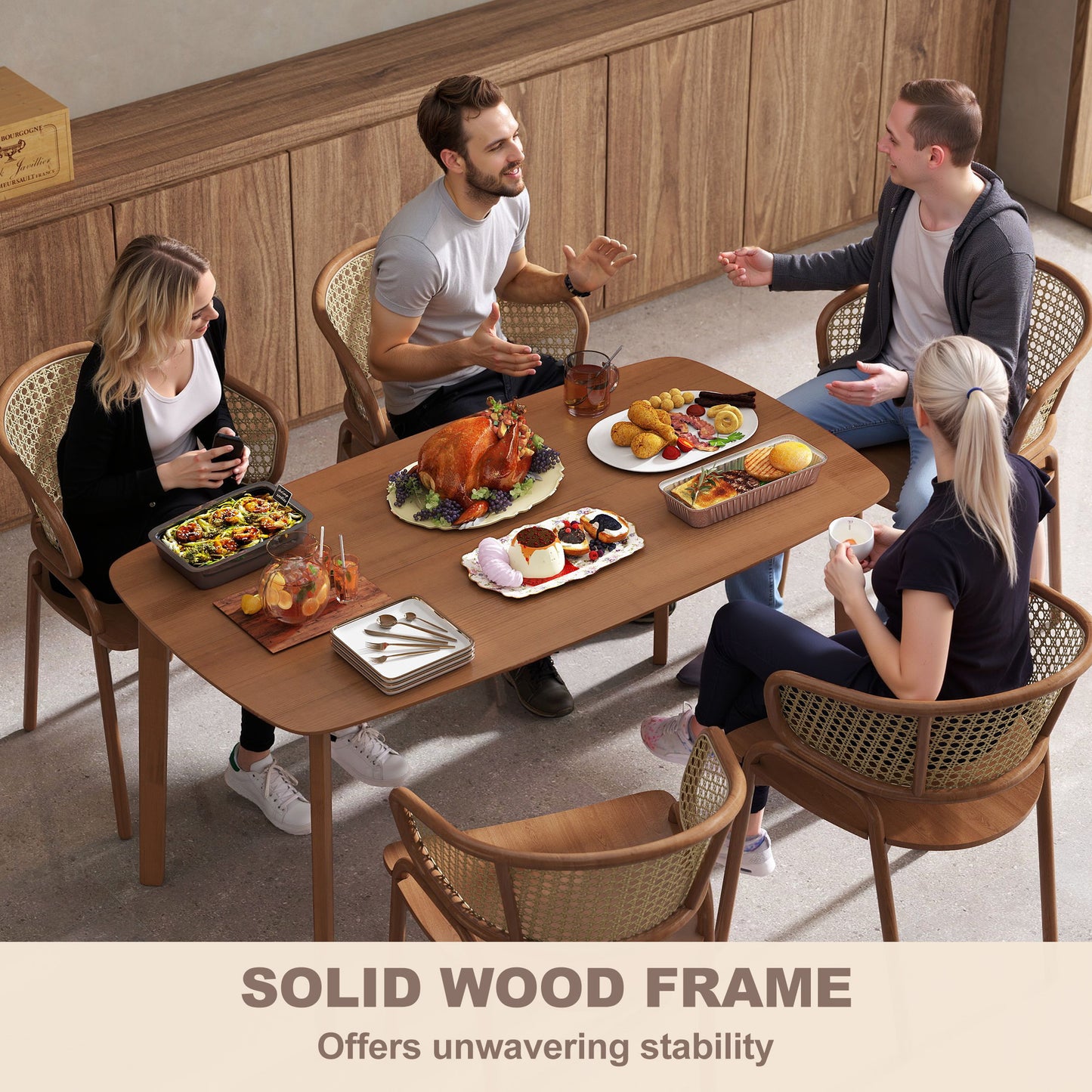 Dofi Fali Solid Wood Light Brown Rectangular Dining Table