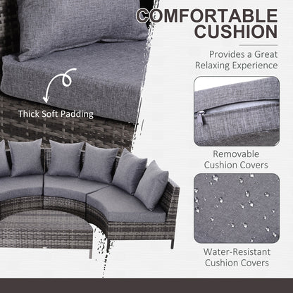 Reka Rattan Grey 5 Seater Half Round Outdoor Sofa Set With Coffee Table