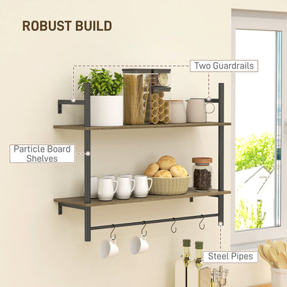 Vimoso Wood Grey Wall Mounted Floating Shelves With 4 Hooks For Entryway And Living Space