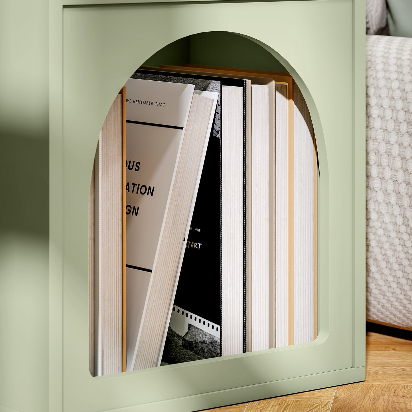 Nimayo Light Green Bedside Table With 2 Open Storage