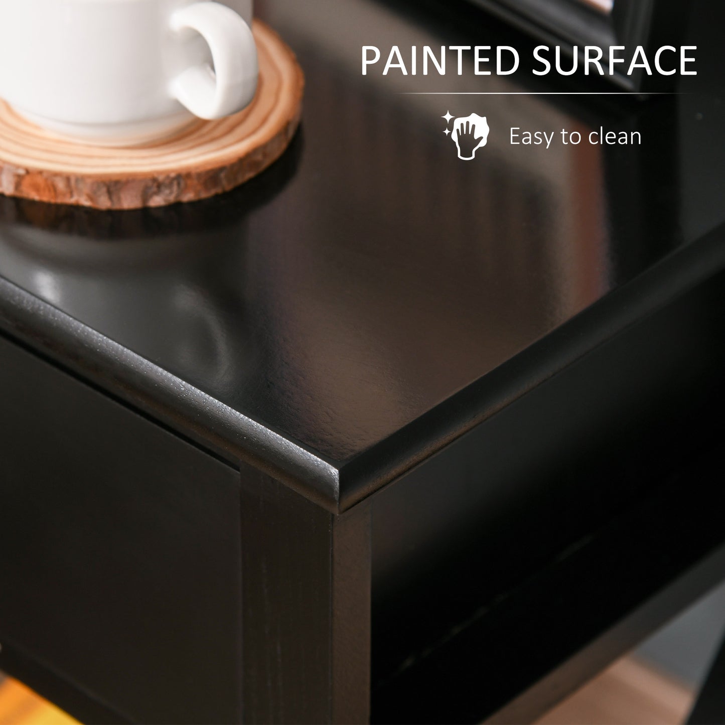 Vidodo Black Wooden Bedside Table With Drawer X Bar Base And Lower Shelf