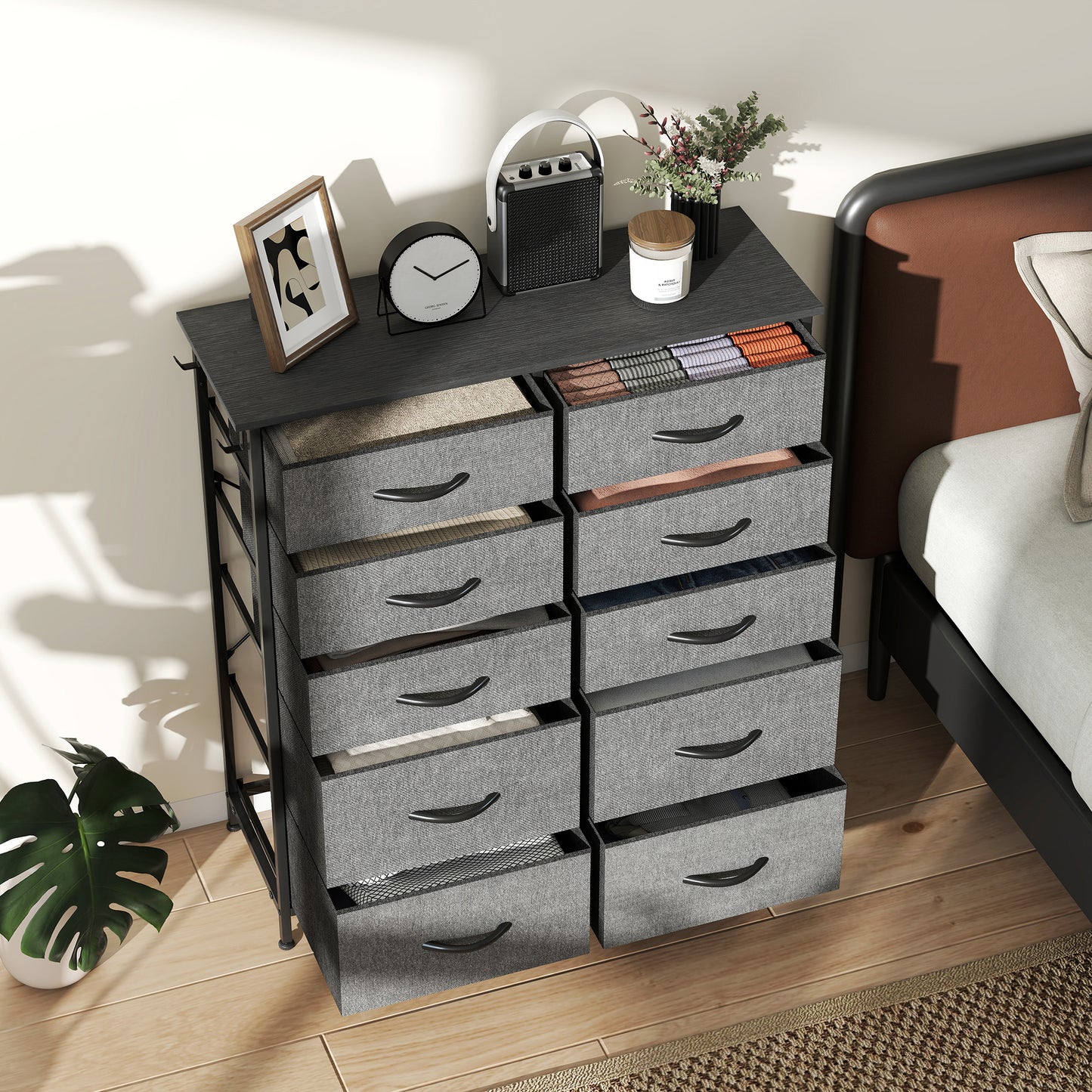 Babara Fabric And Metal Charcoal Grey 10 Drawer Storage Chest