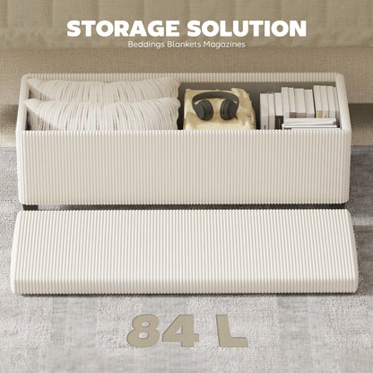 Toha Beige Corduroy Storage Ottoman Bench With Removable Lid