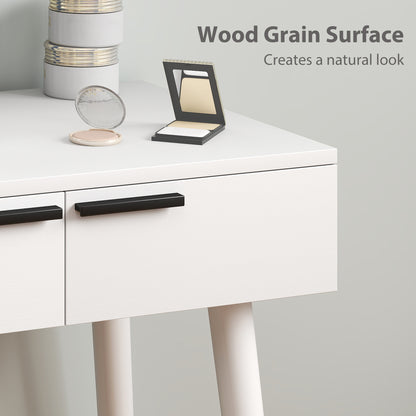 Comika White Dressing Table And Stool Set With Round Mirror 2 Drawers 60 x 40 x 123 cm
