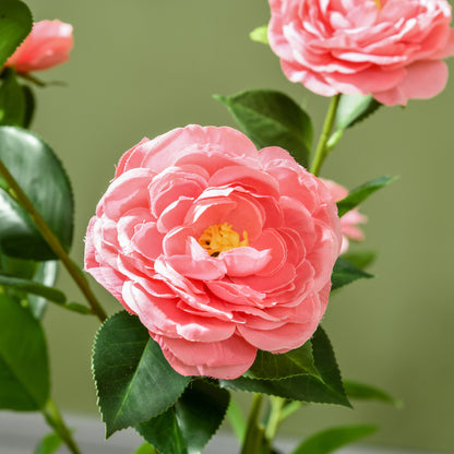 Leba Pair Of Artificial Camellia Flower Plants In Pots H8 95cm Pink