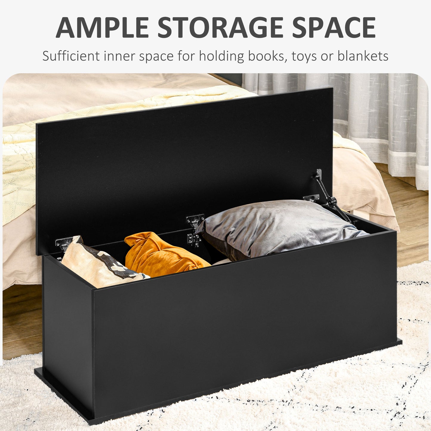 Leretteo Black Large Storage Chest With Flip Top Lid And Safety Hinges 113 Litre