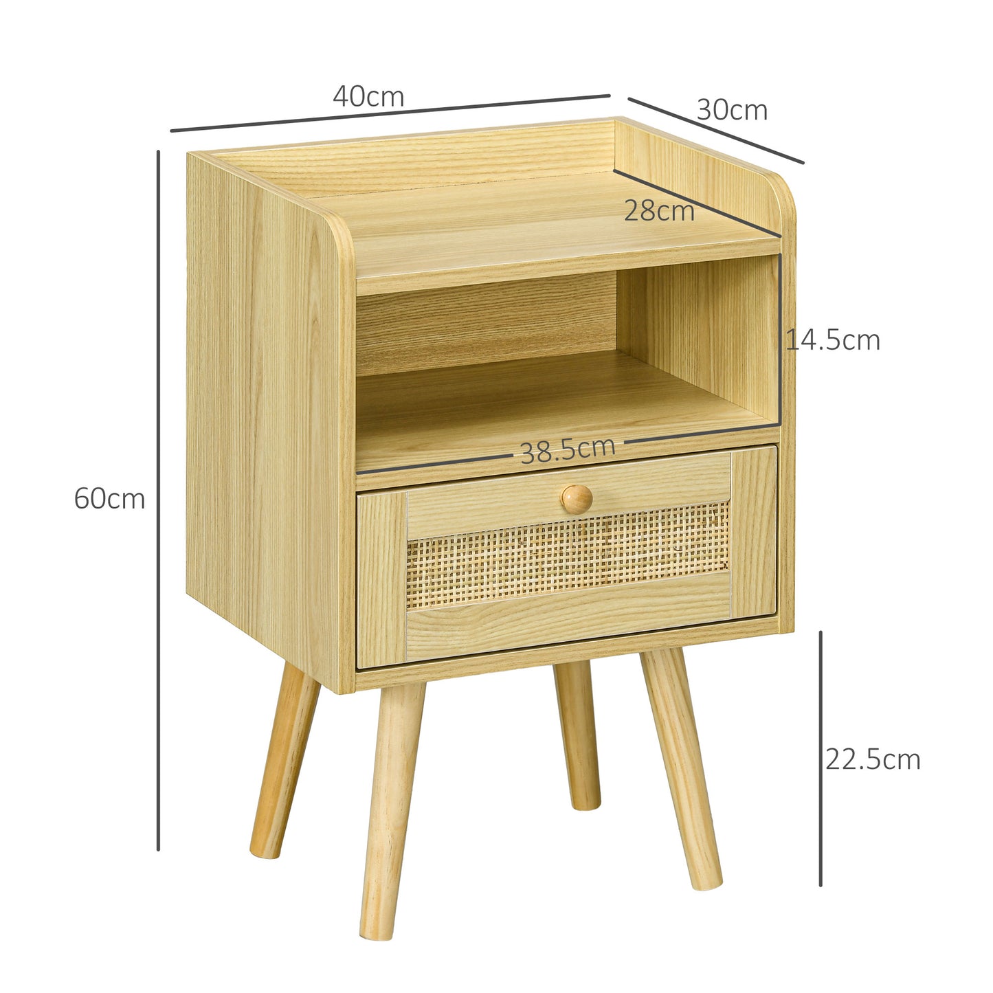 Fira Set Of 2 Wood Effect Rattan Weave Bedside Tables