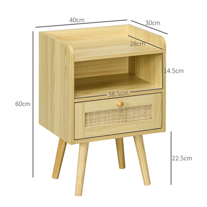 Fira Set Of 2 Wood Effect Rattan Weave Bedside Tables