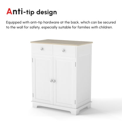 Colalu Wooden Kitchen Cabinet With Solid Natural Top 2 Doors 2 Drawers